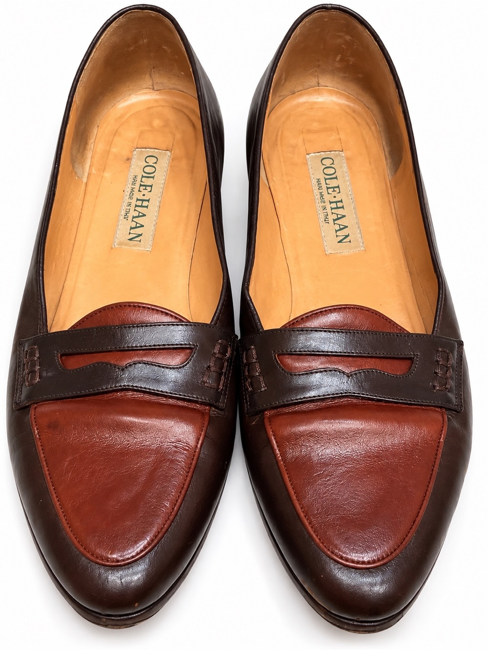 Vintage Cole Haan Two Tone Leather Penny Loafers Made in Italy Size 8